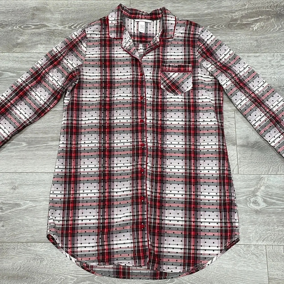 Victoria’s Secret Button Front Sleep Shirt Nightgown Plaid Polka Dot M - Picture 3 of 16